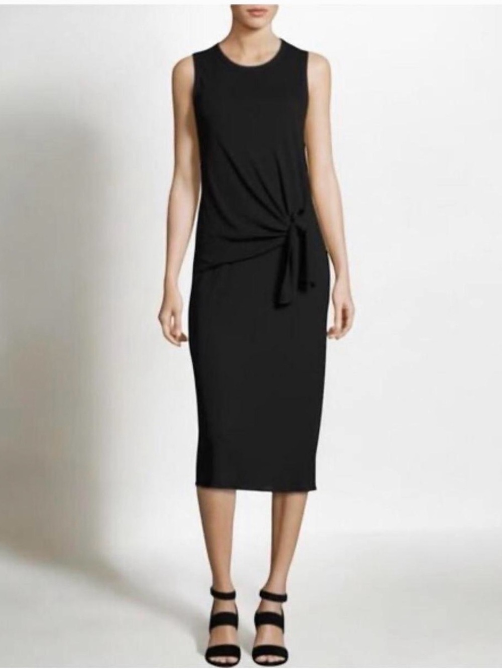 Theory Sleeveless Black Knot-Detail Midi Dress